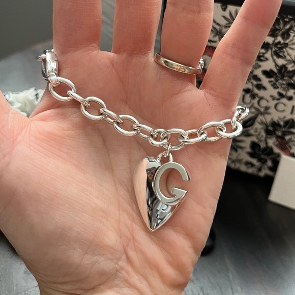 GUCCI HEART CHARM CHAIN BRACELET 925 STERLING SILVER NEW in BOX - Picture 5 of 7